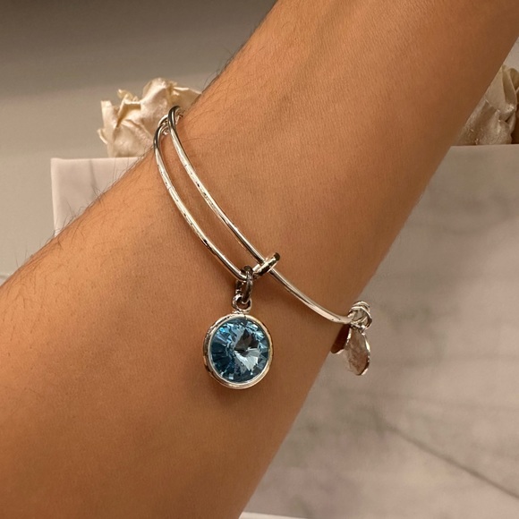 ALEX & ANI CHARM BANGLE, Aquamarine - March Birthstone - Picture 2 of 4